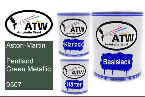 Aston-Martin, Pentland Green Metallic, 9507: 1L Lackdose + 1L Klarlack + 500ml Härter - Set, von ATW Autoteile West.